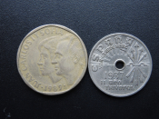 2 испанские монеты 25 сентимо 1937 г., 500 песет 1989 г. Испания Европа испанская монета