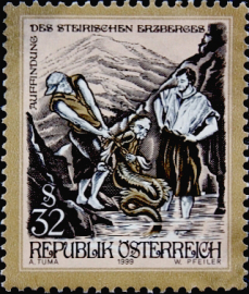 Австрия 1999 год . Легенды . Открытие Эрзберга (Рудной горы) . Каталог 7,0 €.