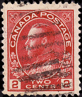 Канада 1911 год . Король Георг V в адмиральской форме 2 c . Каталог 0,5 £ . (2)