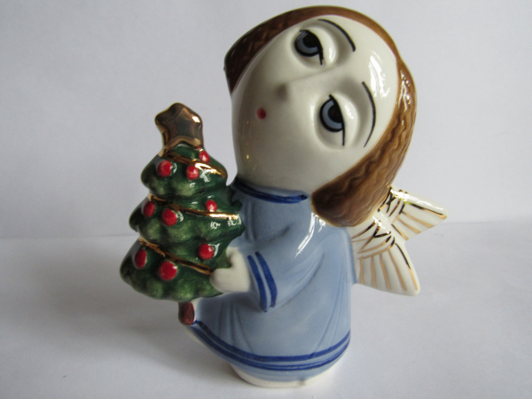 Ангел с елочкой Рождество  ,авторская керамика,Вербилки .роспись