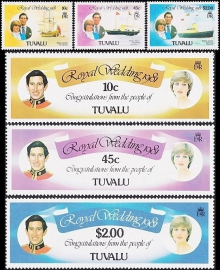 Тувалу 1981 год . Королевская свадьба , полная серия . Каталог 6,0 €.