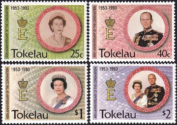 Токелау 1993 год . Коронация королевы Елизаветы II, 40 лет , полная серия. Каталог 7,0 €.