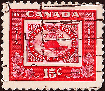 Канада 1951 год . 100 лет канадской почтовой марке 15 с .