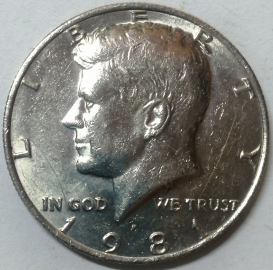 США, 1/2 доллара, 50 центов 1981 год, Р- Филадельфия, Дж.Кеннеди; _222_