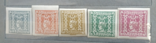 Австрия 1921-22 Меркурий Sc# Р48-Р50, Р53, Р54 MNH MLH