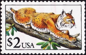 США 1990 год . Рыжая рысь (Lynx rufus) . Каталог 2,50 €.