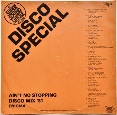 Enigma "Ain't No Stopping - Disco Mix '81" 1981 Maxi Single  
