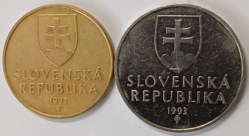 Словакия, пара монет: 1 и 2 кроны 1993 год; _199_