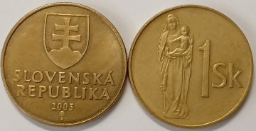 Словакия, пара монет: 1 крона 1993 и 2005 года; _199_