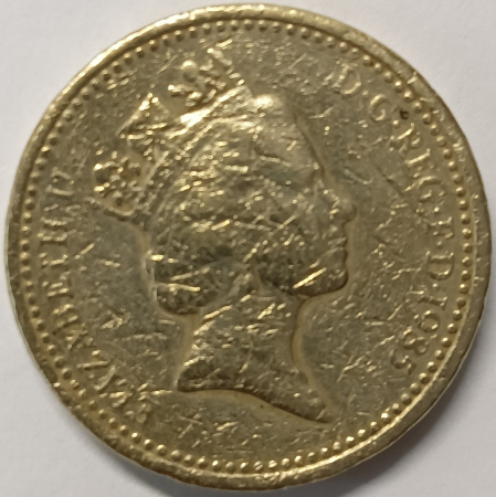 1 фунт Великобритании 1985 год - Лук Порей, Елизавета II; _204_