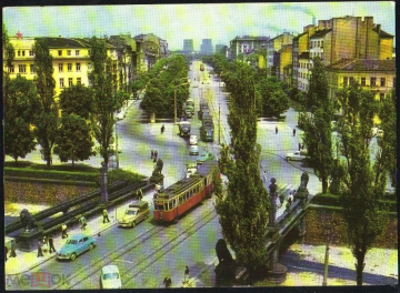 Открытка Болгария. София 1960 г. Вид города, трамвай, автомобили. чистая