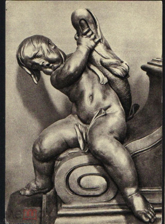 Открытка СССР 1967 г. Скульптура XVIII века Доннер Путти с рыбой СХ Картина Искусство