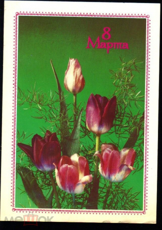 Открытка СССР 1989 г. С 8 марта! цветы, тюльпаны фото И. Дергилева ДМПК подписана