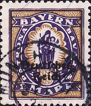 Германия , рейх . 1920 год . Баварские марки с надписью "Немецкий рейх" 2м . Каталог 5,0 €.