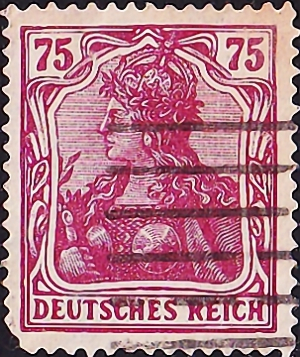 Германия , рейх . 1922 год . Germania 75pf . Каталог 180 €.