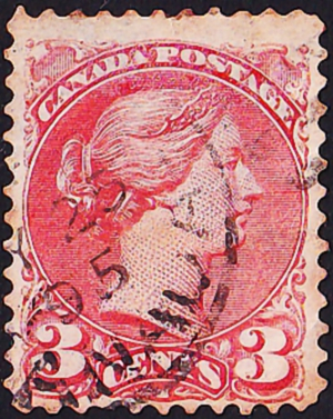 Канада 1870 год . Queen Victoria . 3 c . Каталог 50,0 £ . (3)
