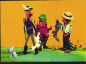 Открытка 1970-е Куклы кукла игрушки охота заяц шляпа ружье собаки ф. Цоневой иностранная чистая