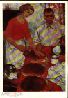 Открытка СССР 1972 г. Савицкий Хлеб семья пара двое муж жена обед еда кот живопись чистая К004-1