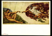 Открытка ГДР 1959 г. Картина Сотворение Адама худ. Микеланджело живопись, чистая К004-5