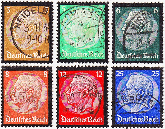 Германия , рейх . 1934 . Гинденбург (1847-1934), 2nd President , полная серия . Каталог 14,0 €.
