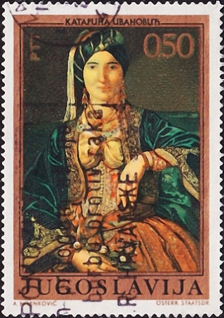 Югославия 1971 год . Девушка в сербском костюме , картина Катарины Иванович .