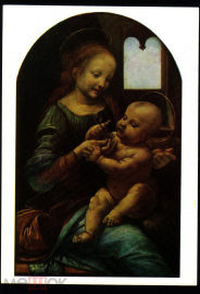 Открытка СССР 1970-е г. Картина Мадонна с младенцем. Бенуа худ. Леонардо да Винчи чистая К005-3