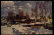 Открытка СССР 1960-е г. Картина Пейзаж, весна, лес, снег кони живопись, чистая К005-2