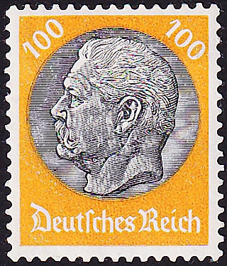 Германия , рейх . 1933 . Гинденбург (1847-1934), 2nd President 100 pf . Каталог 35,0 €.