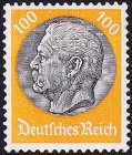Германия , рейх . 1933 . Гинденбург (1847-1934), 2nd President 100 pf . Каталог 35,0 €. (1)