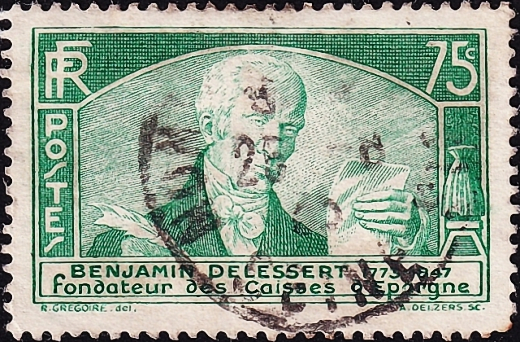  Франция 1935 год . Бенджамин Делессер (1773-1847). Основатель сберегательных касс . Каталог 1,70 £ . 