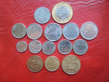15 монет Бразилия бразильские монеты реал  крузейро сентаво  латинская Америка