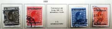 Югославия 1933 король Александр надпечатка  Sc# 88, 89, 91, 92 Used