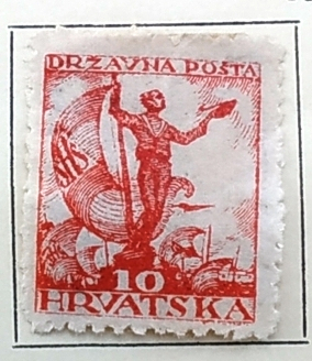 Югославия Королевство Хорватия и Славония 1919 Юноша с флагом Sc# 2L35 MLH