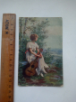 Антикварная старинная цветная открытка девушка с гитарой. - вид 3
