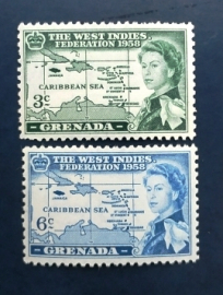 Гренада 1958 Елизавета II Федерация Вест-Индии Sc# 184, 185 MLH