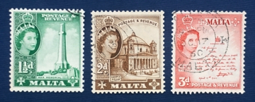 Мальта 1956 стандарт королева Елизавета II Sc# 249, 250, 252 Used