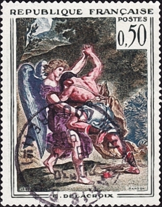 Франция 1963 год . Живопись . Делакруа : Джейкоб борется с Ангелом . Каталог 3,50 £ . (2)