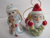 Дед Мороз и Снегурочка  елочные игрушки набор фарфор,Вербилки