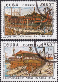 Куба 1980 год . История кубинского судостроения , часть серии . Каталог 0,60 €.