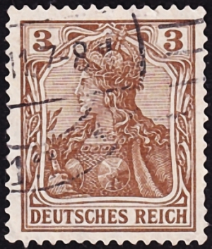 Германия , рейх . 1905 год . Германия, надпись «DEUTSCHES REICH» , 3pf. Каталог 2,0 €.