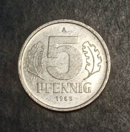 5 пфеннигов (pfennig) 1983 года А  ГДР КМ# 9.2