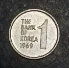 Корея Южная 1 вон 1969 года KM# 4а