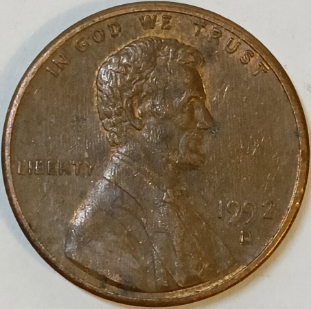 1 цент 1992 год, D- монетный двор Денвер, США _187_