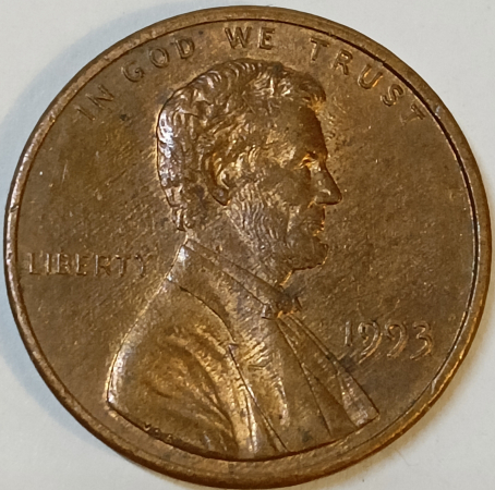 1 цент 1993 год, без обозначения монетного двора, США; _187_