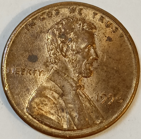 1 цент 1996 год, без обозначения монетного двора, США; _187_