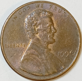 1 цент 1996 год, D- монетный двор Денвер, США _187_
