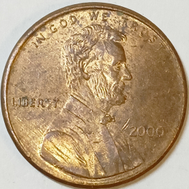 1 цент 2000 год, без обозначения монетного двора - Филадельфия, США; _187_