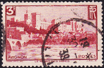 Франция 1938 год . Папский дворец и мост Беназет, Авиньон . Каталог 5,0 £ 