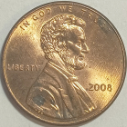 1 цент 2008 год, без обозначения монетного двора - Филадельфия, США; _187_