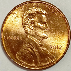 1 цент 2012 год, без обозначения монетного двора - Филадельфия, США; _187_
